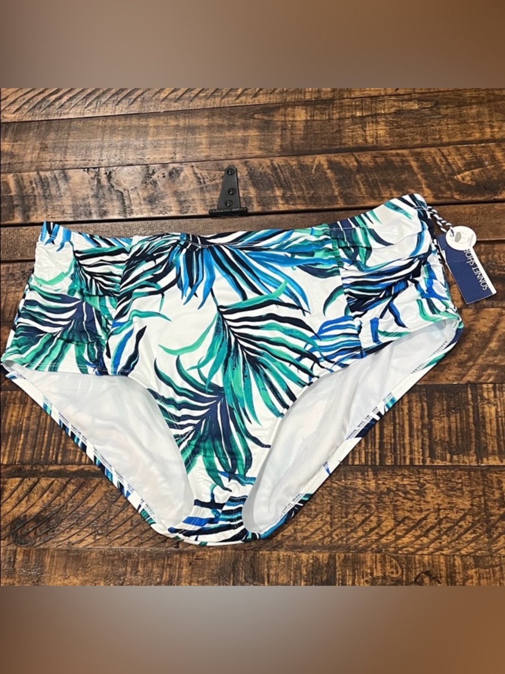 Tropical Blue and Green Leaf Print Bikini Bottom